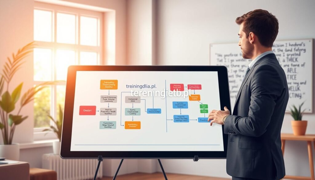 A visually engaging and informative illustration of "decision thresholds for activities." In the foreground, a professional-looking individual in business attire is standing beside a large flowchart on a digital tablet, analyzing various decision points represented by vibrant, color-coded nodes. In the middle ground, a serene workspace with a large window allows natural light to flood the room, creating an inviting atmosphere. The background features motivational visuals like plants and a whiteboard filled with encouraging quotes, promoting a balanced approach to monitoring daily activity without obsession. Soft, warm lighting enhances the cozy yet focused mood, making this scene relatable to anyone interested in setting healthy decision thresholds. The logo "treningdnia.pl" subtly integrated into the flowchart adds a professional touch. A visually engaging and informative illustration of "decision thresholds for activities." In the foreground, a professional-looking individual in business attire is standing beside a large flowchart on a digital tablet, analyzing various decision points represented by vibrant, color-coded nodes. In the middle ground, a serene workspace with a large window allows natural light to flood the room, creating an inviting atmosphere. The background features motivational visuals like plants and a whiteboard filled with encouraging quotes, promoting a balanced approach to monitoring daily activity without obsession. Soft, warm lighting enhances the cozy yet focused mood, making this scene relatable to anyone interested in setting healthy decision thresholds. The logo "treningdnia.pl" subtly integrated into the flowchart adds a professional touch.